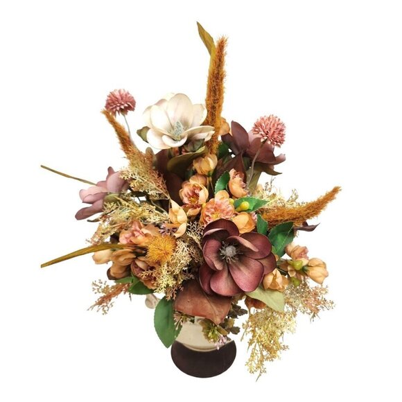 Magnolia Fall Floral Arrangement In Ornate Ceramic Vase Made by Flower Barn - Picture 2 of 12